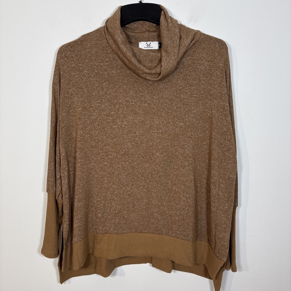 Homebody Sweater Small Oversized  Cowl Neck Minimalist Neutral Loose Taupe Fall - Picture 2 of 9
